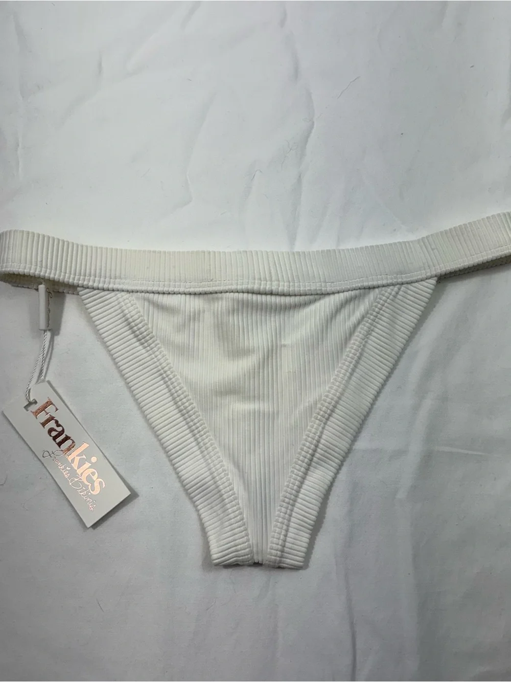 Frankies Bikinis Cole Solid White Ribbed Cheeky Bikini Bottom NWT NEW Medium M